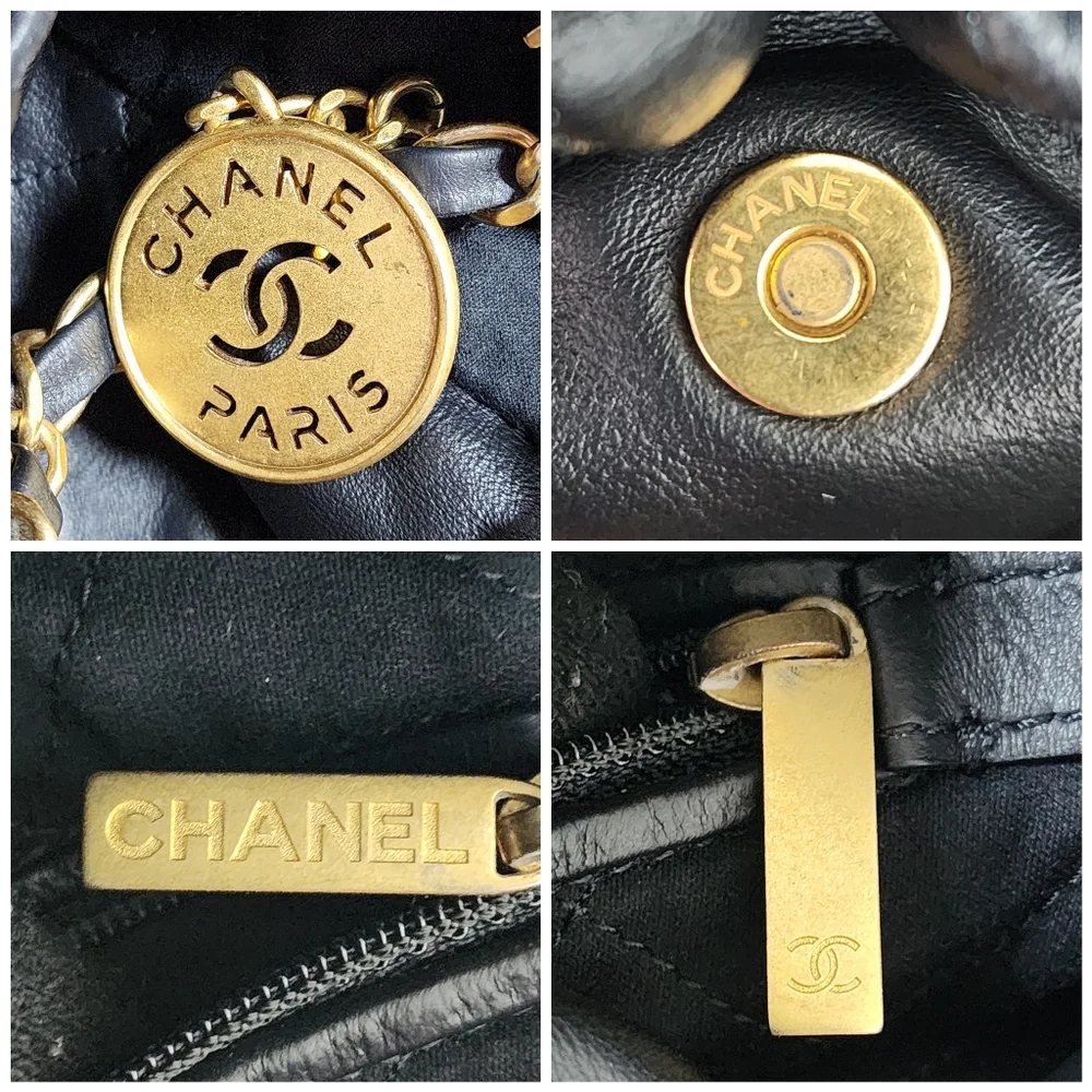 CHANEL Quilted Shiny Calfskin Leather 22 Hobo Bag Black